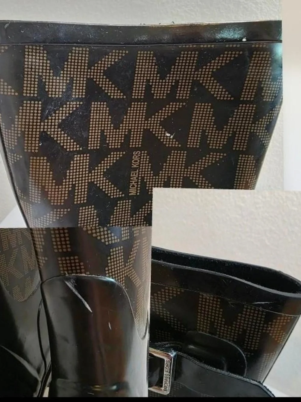 Micheal Kors Rain Boots Signature Monogram Logo Rubber Round Toe Side buckles 6